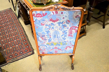 Mahogany framed tapestry fire screen