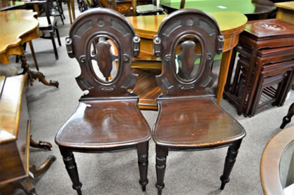 Pair Victorian hall chairs