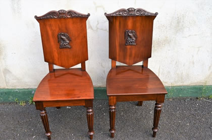 Pair Victorian mahogany hall chairs