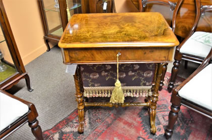 Victorian burr walnut sewing table