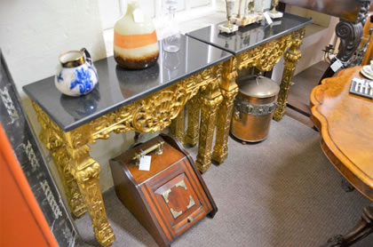 Pair of marble giltwood tables