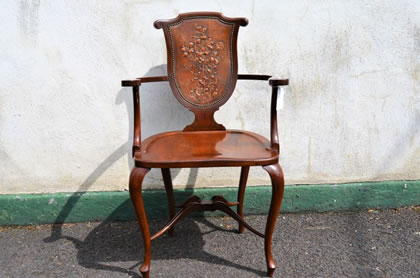 Mahogany leather back armchair