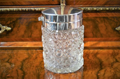 Gut glass & silver topped jar