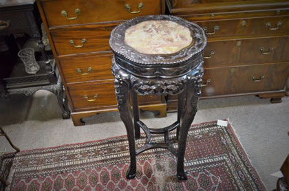 Chinese cherrywood plant stand with marble top