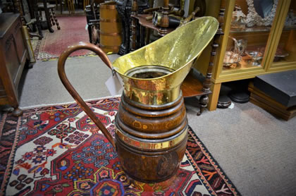 Oak & brass / copper bound stick stand