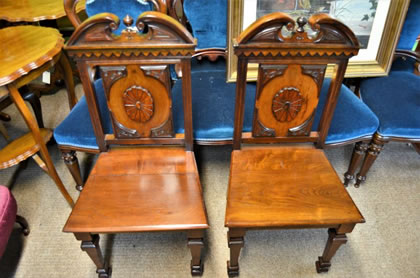 Pair of mahogany hall chairs