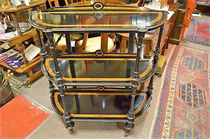 Victorian ebony wot-not with inlay