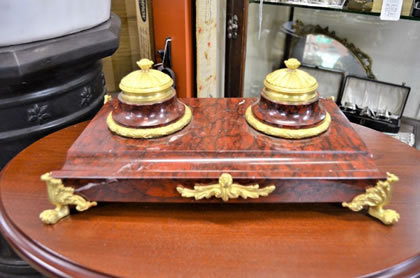 19th century marble & gilt metal ink stand