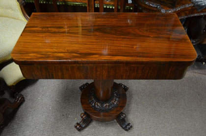 Victorian rosewood turn over leaf card table