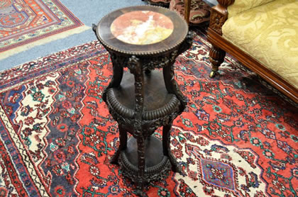 Chinese carved cherrywood stand with marble top