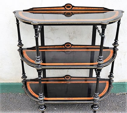 Victorian ebony wot-not with inlay