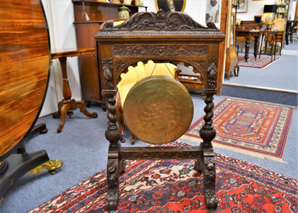 Victorian carved oak & brass gong