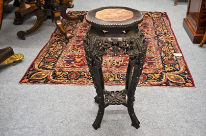 Chinese cherrywood plant stand with marble top
