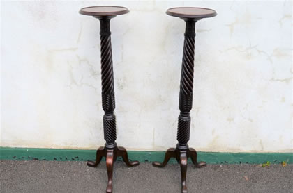 Pair 1920s mahogany torcheres