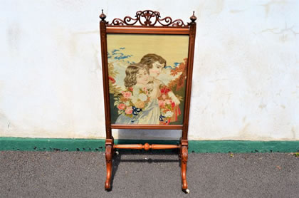 Victorian mahogany tapestry fire screen