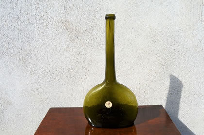 18th century green glass wine bottle