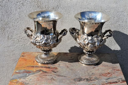 Two irish silver twin handled vases