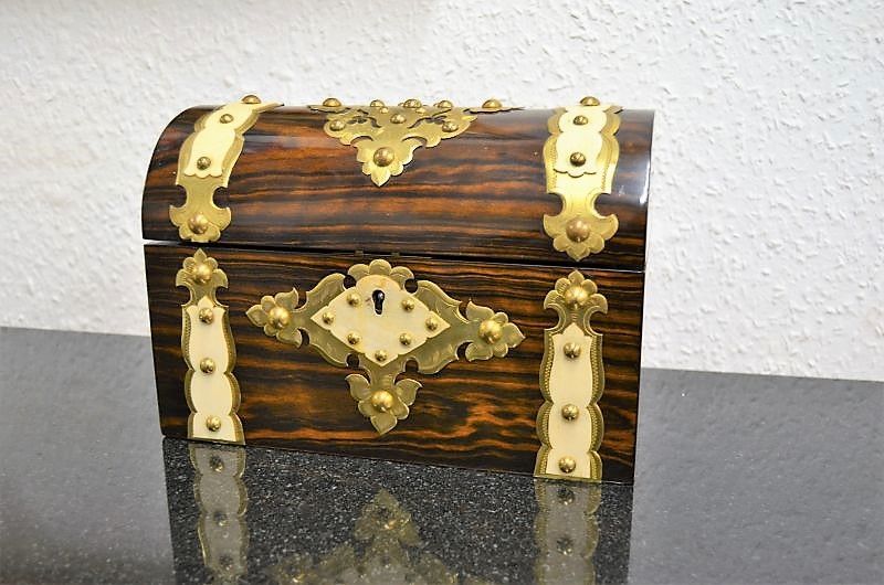 Victorian stationary box with brass /gilded overlay