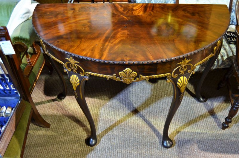 Mahogany & gilt half moon side table