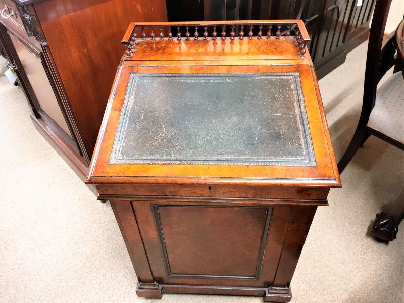 Burr walnut davenport desk with sliding top
