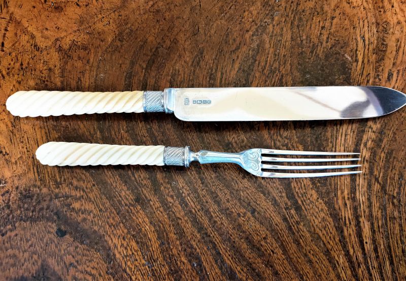 Silver cake knife & fork