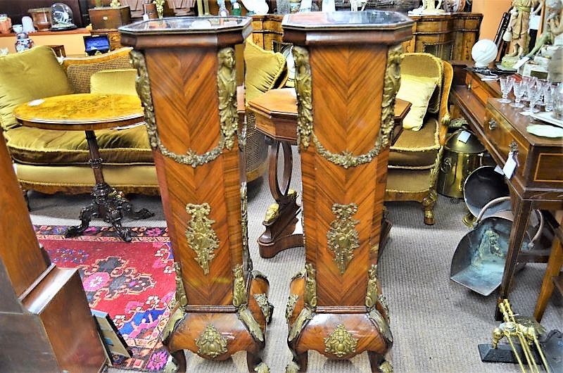Pair of kingwood & gilt metal mounted torchers