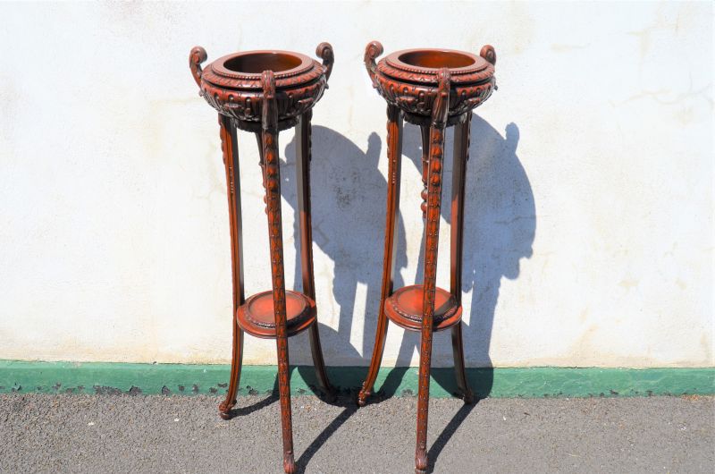 Pair of mahogany plant stands