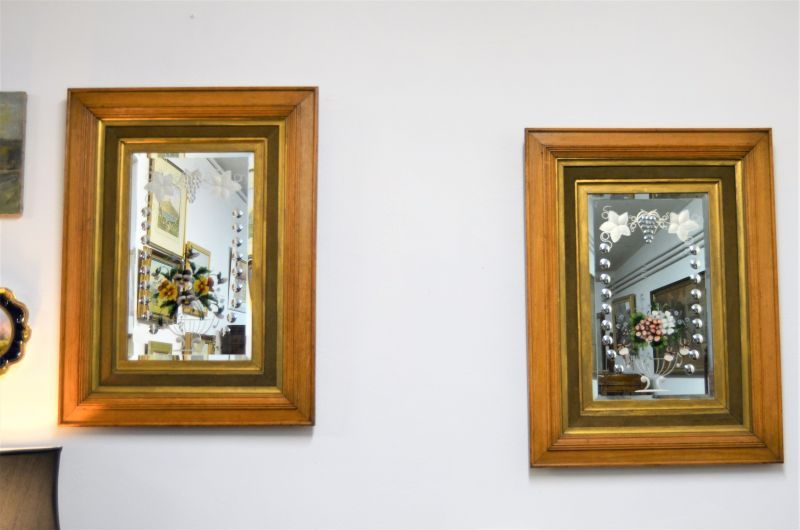 Pair victorian oak framed painted mirrors