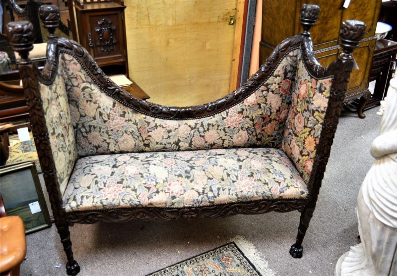 19th century carved oak window seat