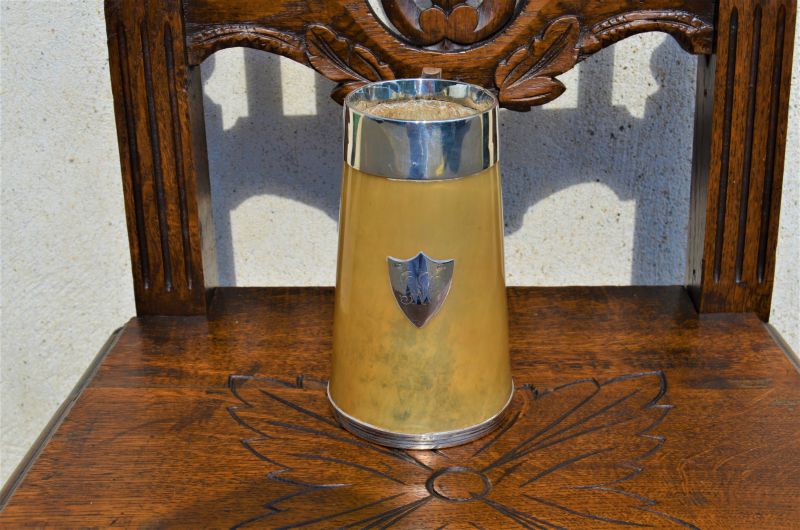 Silver mounted horn tankard