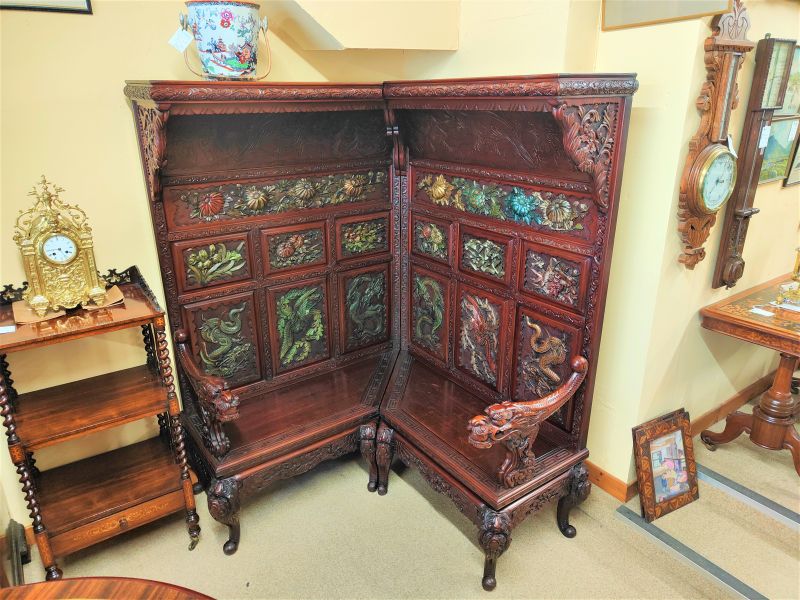 Chinese carved & wood and lacqured corner seat 