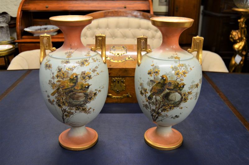 Pair of  victorian porcelain hand painted vases