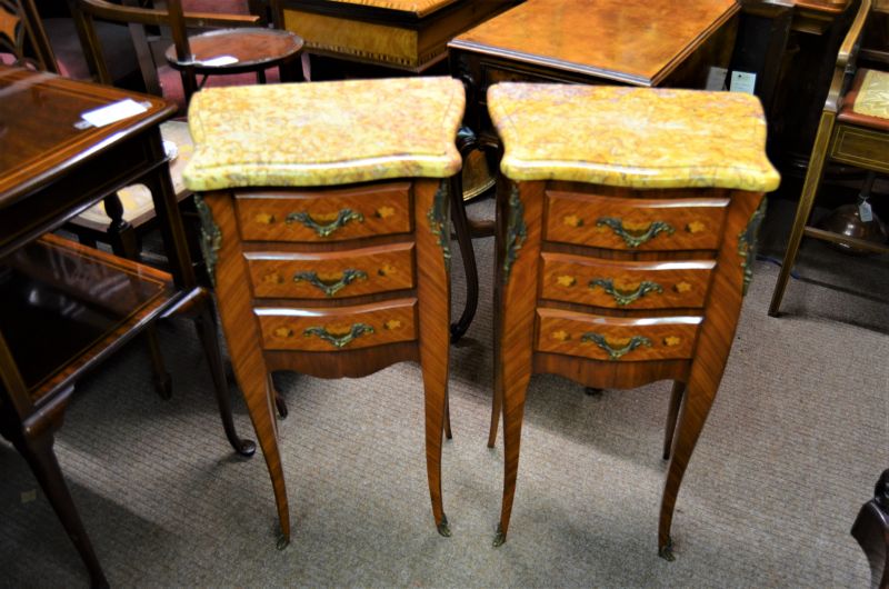 Pair of french marble top pedestals 