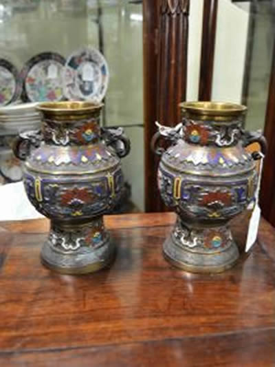 Pair of metalware japanese vases