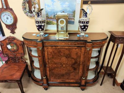 Victorian burr walnut credenza with inlay & gilt mounts
