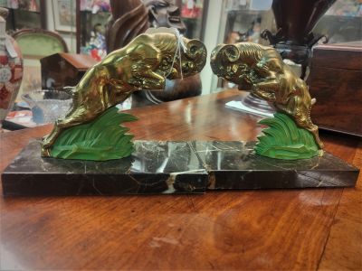 Pair of art deco gilt metal & marble book ends