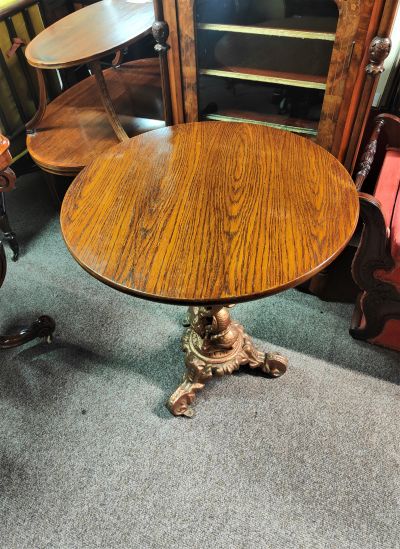 Old cast iron & oak top table