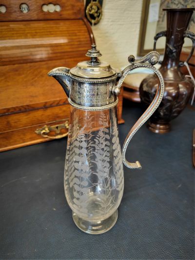 19th century silver plate & glass claret  jug
