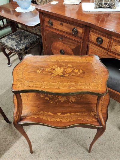 Late 19th century mahogany two tier table with inlay