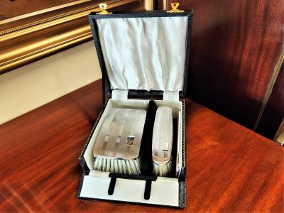 Cased silver brush & comb set