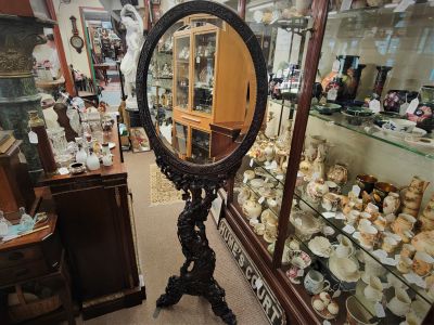 19th century chinese cherrywood carved framed mirror