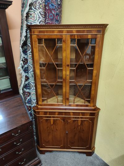 Yew wood corner cabinet