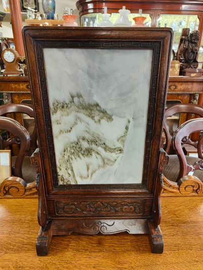 Chinese porcelain & wooden table screen