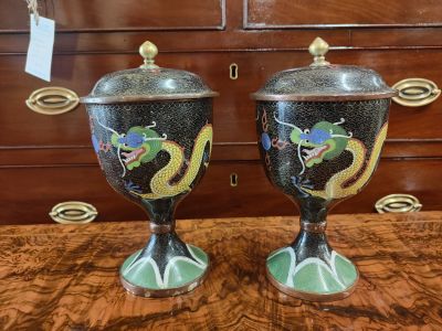 Pair of cloisonne vases & covers