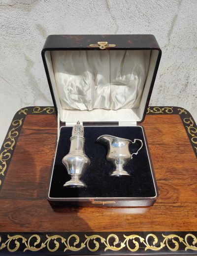 Silver sugar castor & jug