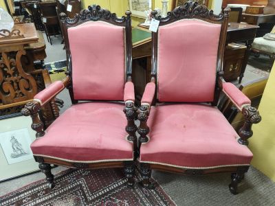 Pair of victorian rosewood armchairs