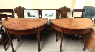 Pair of georgian mahogany half moon tables