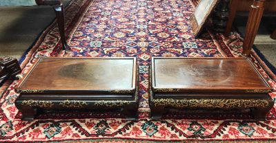 Pair of Oriental mahogany & gilt stands