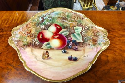 Hand painted dish , signed J.Skerrett, royal worcester artist