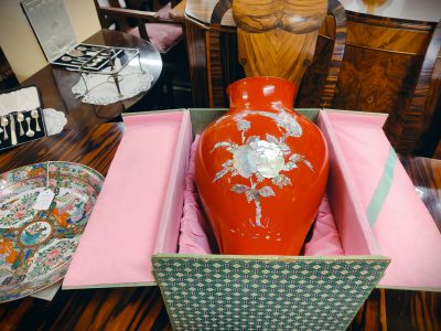 Korean metal with mother of pearl vase